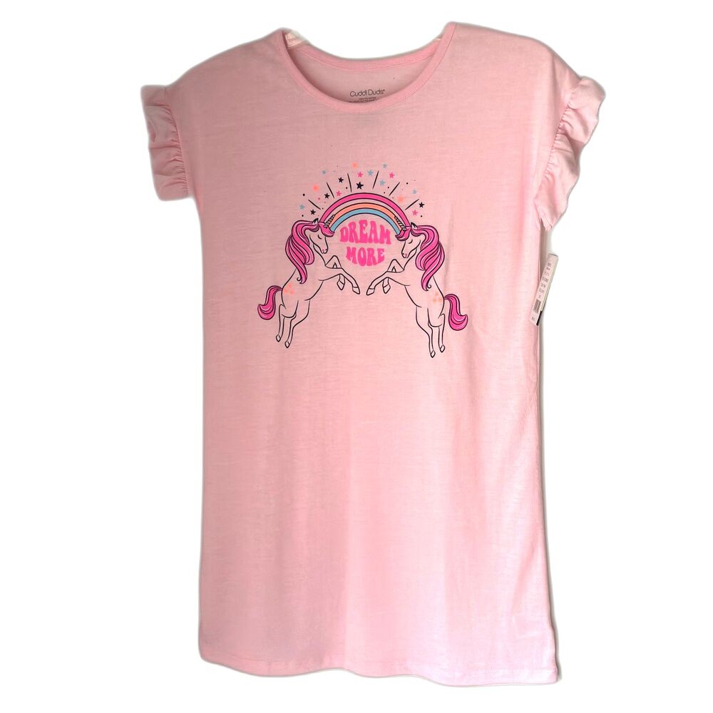 Cuddi Duds Dream More Unicorn Pink Ruffle Sleeve Flame Resistant Nightgown Sz. L